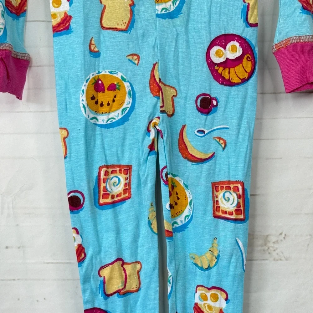 Munki Munki Perfect Pajamas Toddlers Blue Pink Food Pizza One Piece LS 2T